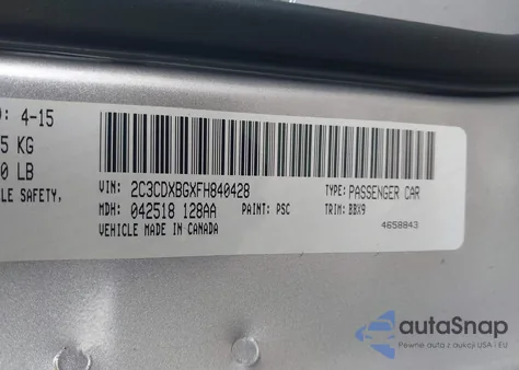 2015 Dodge Charger Se from USA, damaged, VIN 2C3CDXBGXFH840428